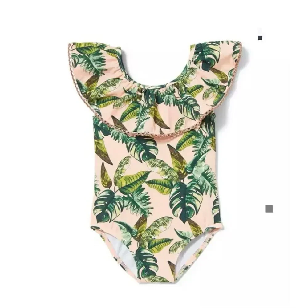 Janie & Jack girls 2T palm print iced nectar pink green one piece swimsuit bathi